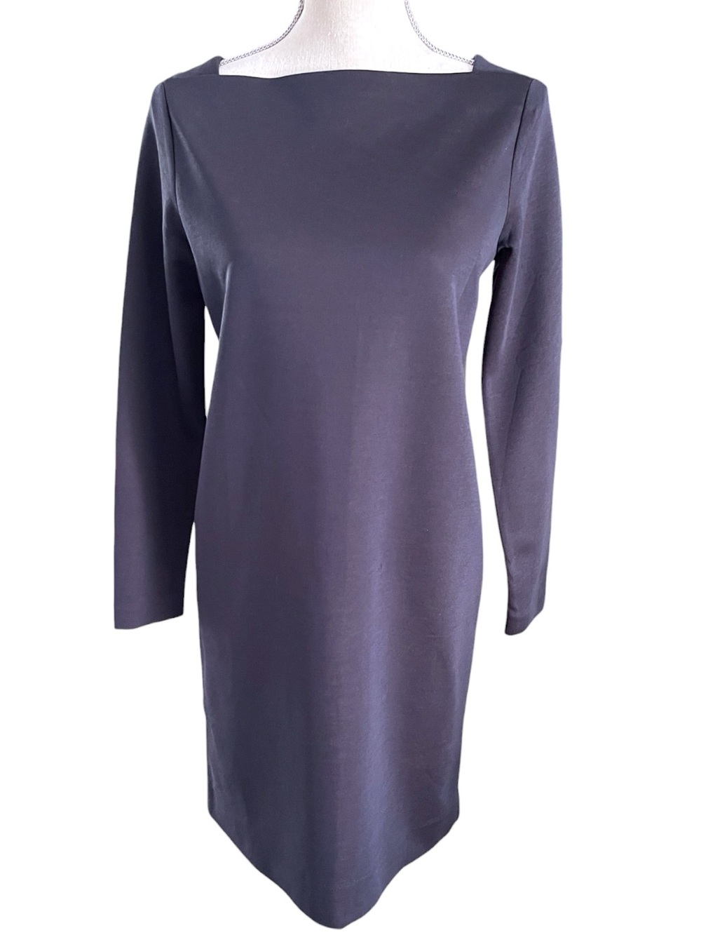 COS Navy Straight Front Neck V-Back Long Sleeve Dress (XS)
